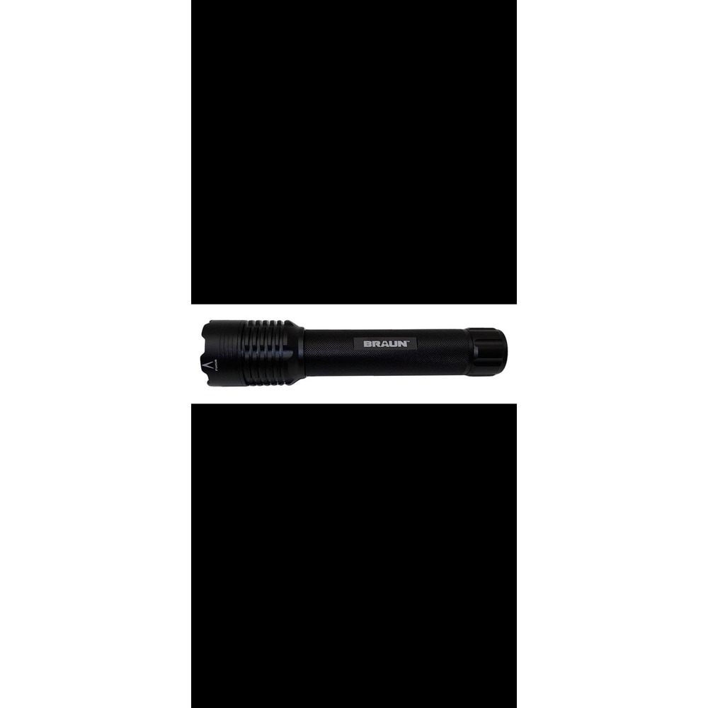Braun LED Flashlight 1700 Lumens Zoom 9x AA Batteries Aluminum Black Waterproof